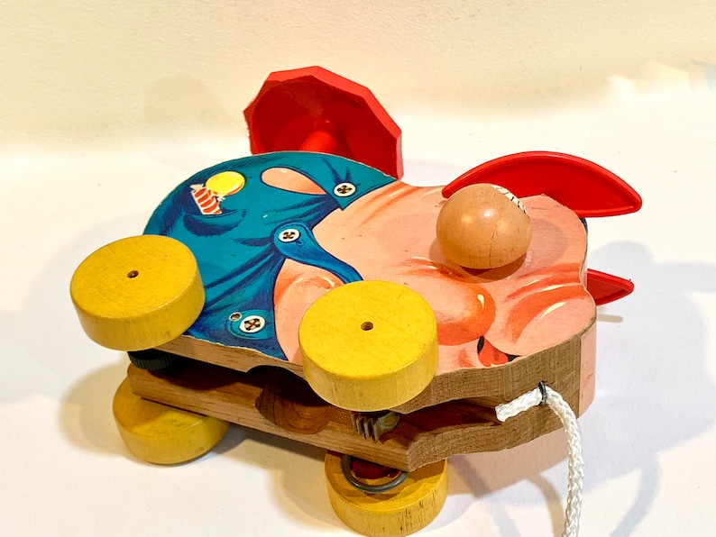 Vintage Fisher Price Pig Pinky No 695 First Version 1956 Nursery Decor Mid Century Toy Wood Pull Toy