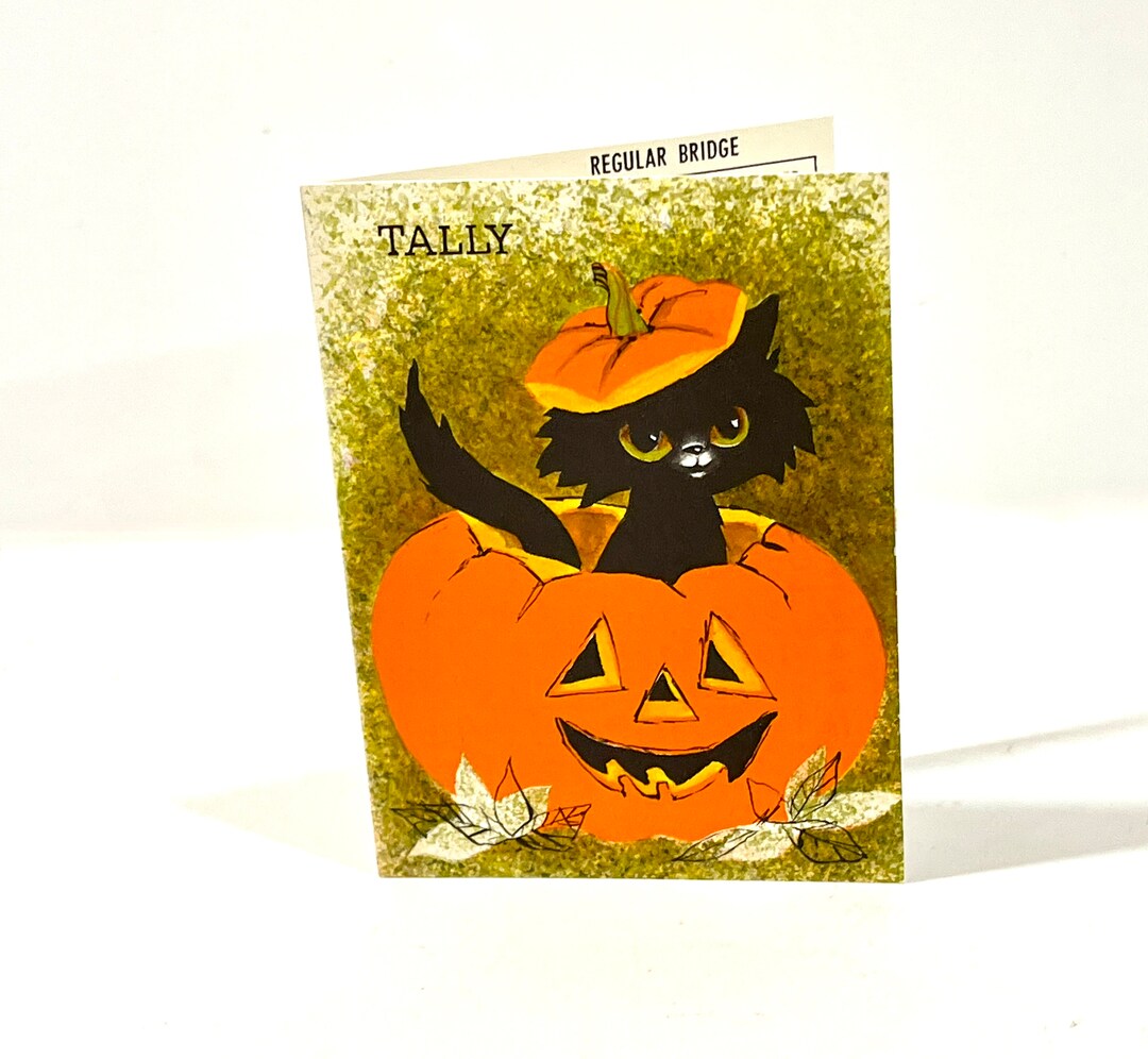 Vintage Halloween, Tally Card, Jack O Lantern, Black Cat in Pumpkin ...