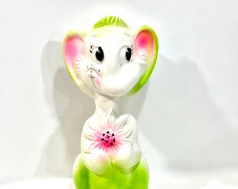 Vintage Toy Elephant, Rubber Squeaky Toy, Baby World Company, Green and Pink Elephant, 8 inches, Nursery Decor, Pop ART, Collector, 1960s