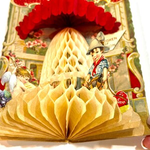 San Valentino vintage, biglietto a nido d'ape, con Cupido, Cowboy con lazo, segno di affetto, biglietto da 9 pollici, fustellato pieghevole, San Valentino in rilievo
