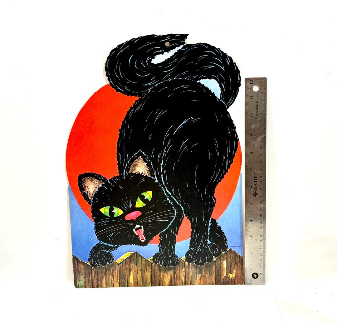 Vintage Halloween Cat, Die Cut, Black Cat, Jack O Lantern, Bats Full ...