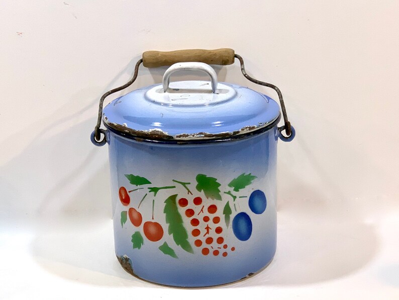 Vintage Enamel Pot With Lid and Handle 2 Liter Milk Jug Etsy