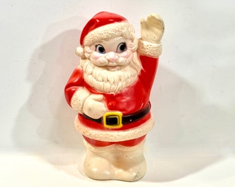 Vintage Christmas, Santa Claus, Waving Santa, Rubber Toy, White Mittens, White Boots, Black Belt, Big Black Eyes, Waving Hand, Sanitoy Inc.