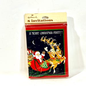 Vintage Hallmark Weihnachtseinladungen: Weihnachtsmann & Rentier, 1970er Jahre, 8er Set