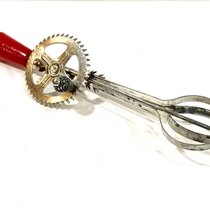 Vintage A&J Hand Beater: Red Wood Handle, Kitchen Decor