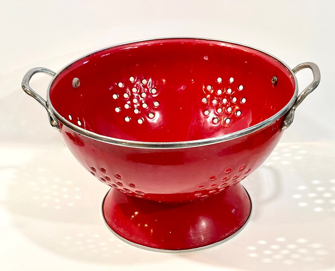 Vintage Kitchen RED Enamel Colander Metal Strainer 2 Etsy