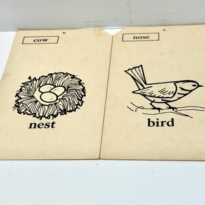 Flashcards dos anos 1940, palavras ilustradas, decoração de sala de aula, objetos de pássaros, scrapbooking, diário de objetos antigos, decoração de casa de fazenda, decoração de berçário