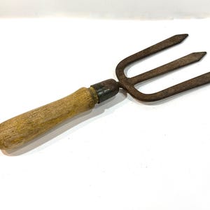 Vintage Garden Fork, Ames 3 Tine, Hand Tool, Wood and Steel, Primitive Rustic
