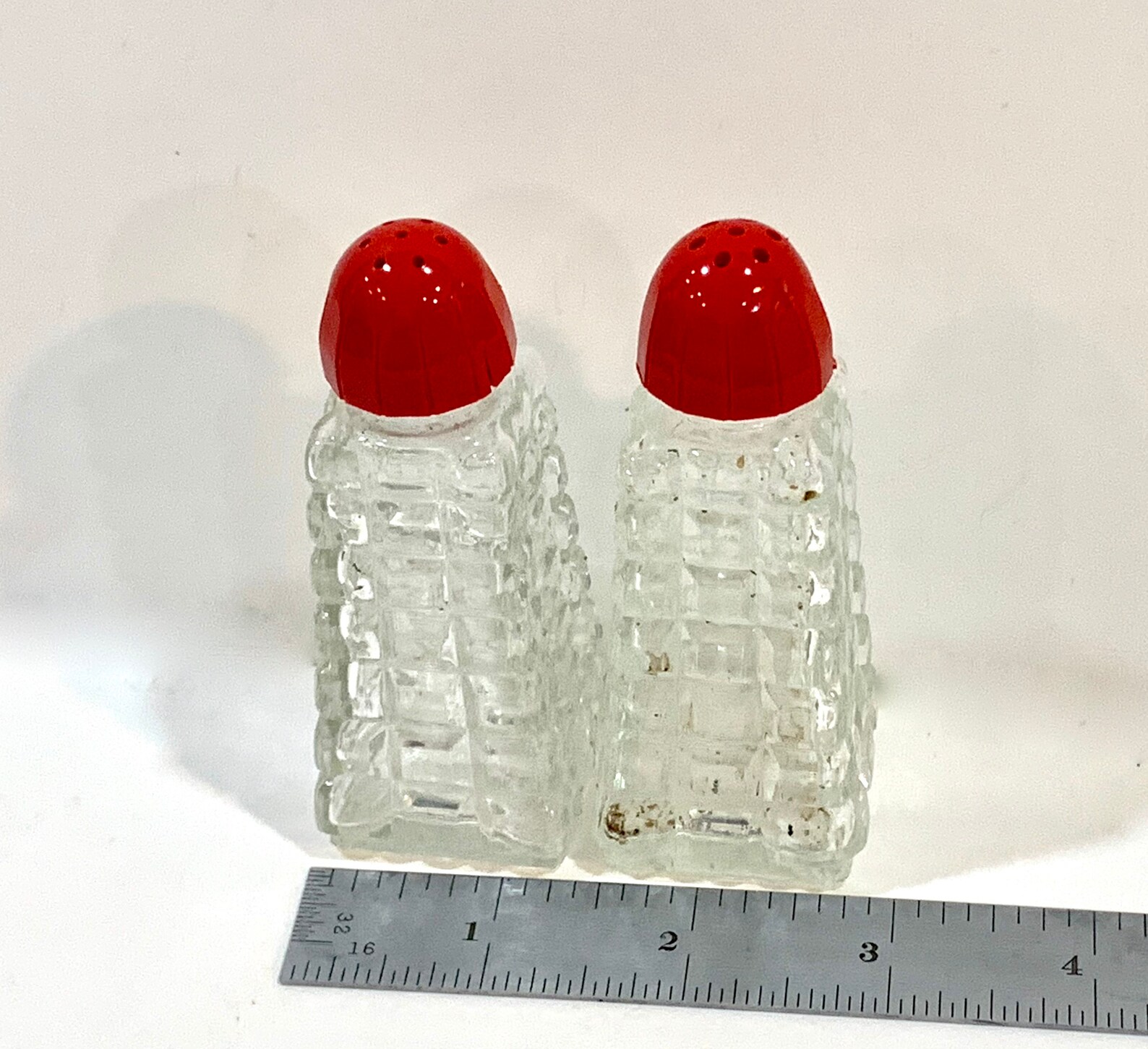 Vintage Pressed Glass Salt and Pepper Shakers Red Bakelite Etsy