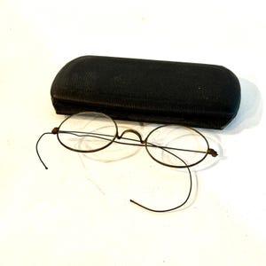 Antique Gold Rim Wire Glasses with Original Case - 1910s Spectacles