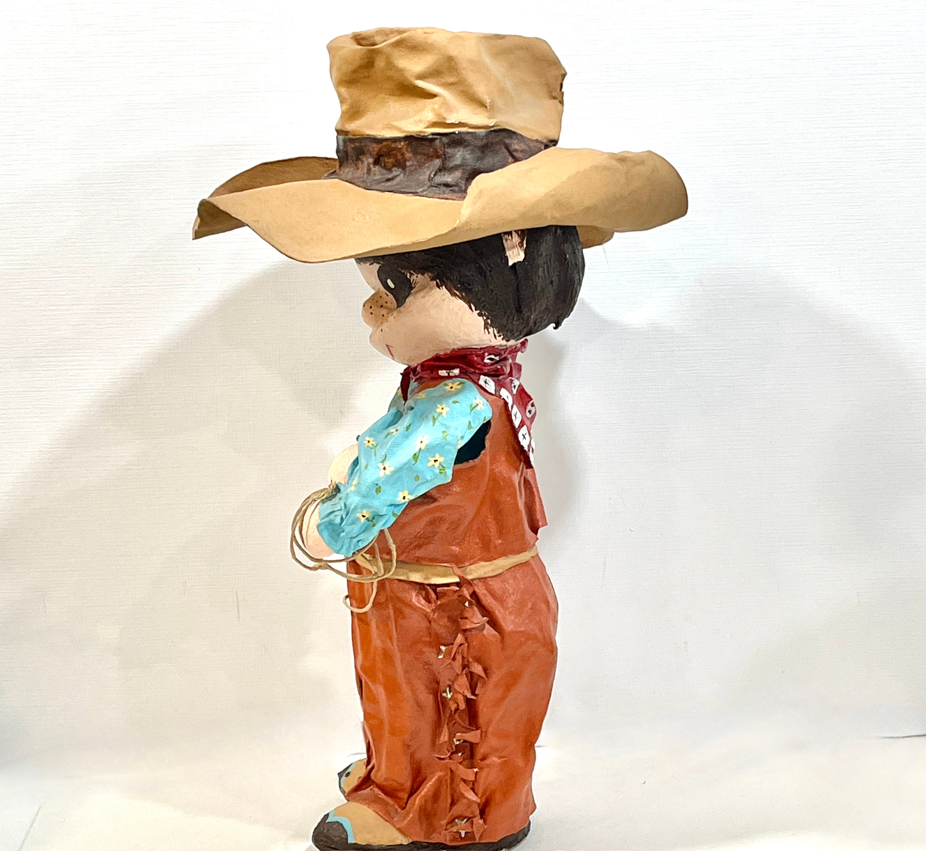 1970's Cowboy Doll Paper Mâché and Glass Soda Bottle Big Etsy