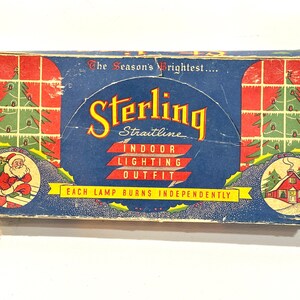 Vintage Christmas Light Set With Box, Sterling Straitline Indoor, Working Lights, Bakelite Sockets, 1940s