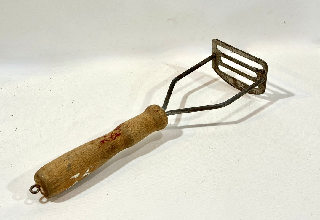 Vintage Potato Masher, Wood Handle Steel Masher, Kitchen Utensil