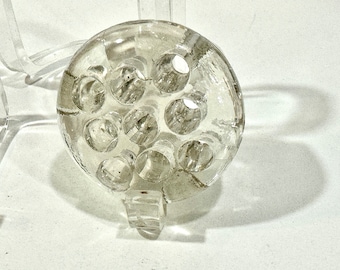 Vintage Domed Glass Flower Frog: 9-Hole Floral Arranger, Mid-Century Decor