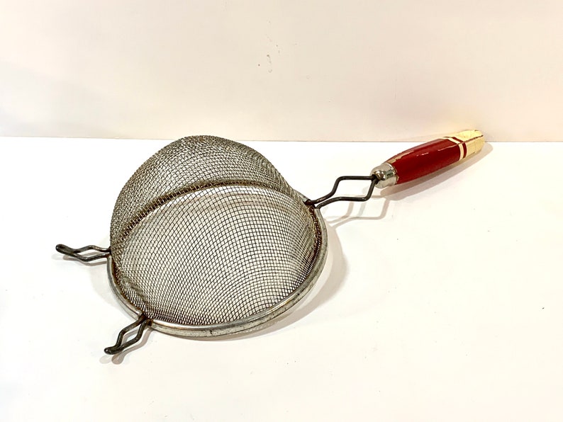 Vintage Wire Mesh Strainer Red Wood Handle Mid Century Etsy