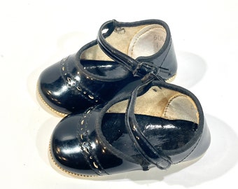 Vintage Baby Shoes, Patent Leather, JC Penny, Black Dress Up, Size 1,  Soft Sole,  70s Era, No box, Doll Shoes, Baby Girl, Nursery Decor