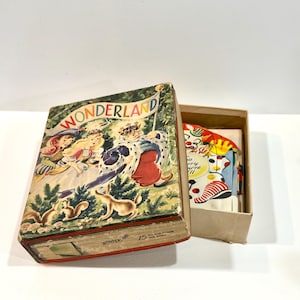 Cartões infantis vintage, para todas as ocasiões, caixa original, cartões de aniversário e melhoras, 6 cartões com envelopes, caixa de livros Wonderland, meados do século 1940