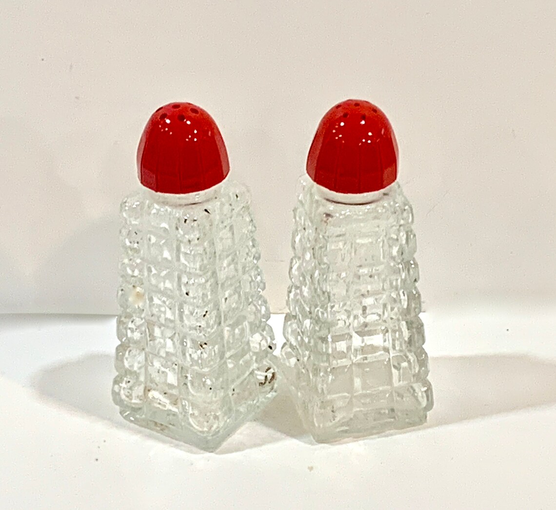 Vintage Pressed Glass Salt and Pepper Shakers Red Bakelite Etsy