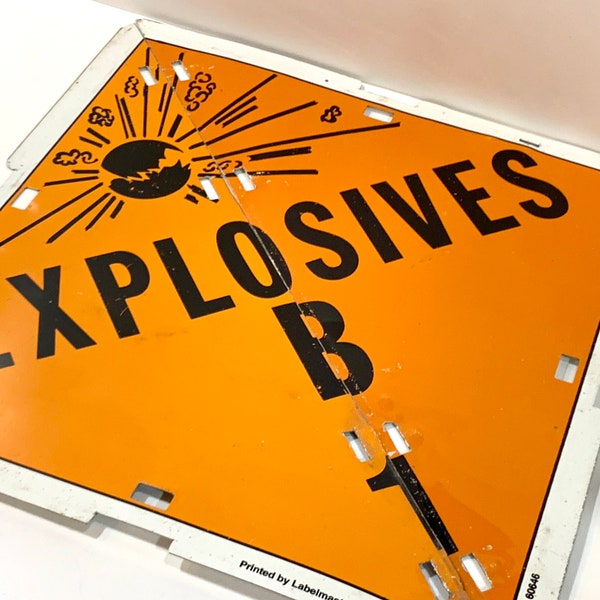 Industrial Salvage, Explosives Sign, Exploding Bomb, LabelMaster USA, Warning Sign, Steampunk, Metal Sign, 1990s Era, Gift for Him, Man Cave