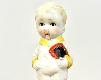 Vintage Bisque Boy Doll: 1940s Porcelain, Made in Japan