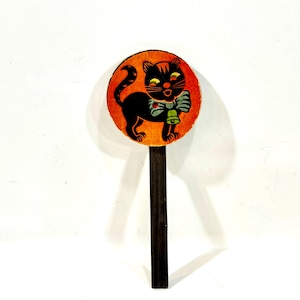 Halloween vintage, chat noir, shaker couineur, bâton de générateur de bruit, trouvaille RARE dans une propriété, manche en carton, cadeau pour collectionneur, Allemagne 1930