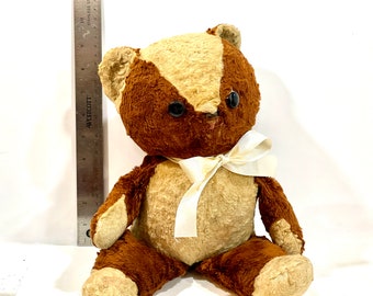 jouet vintage, ours en peluche, milieu des années 1950, marron et crème, yeux en bouton, ours 35 cm, jouet culotte, collectionneur d'ours, idée cadeau