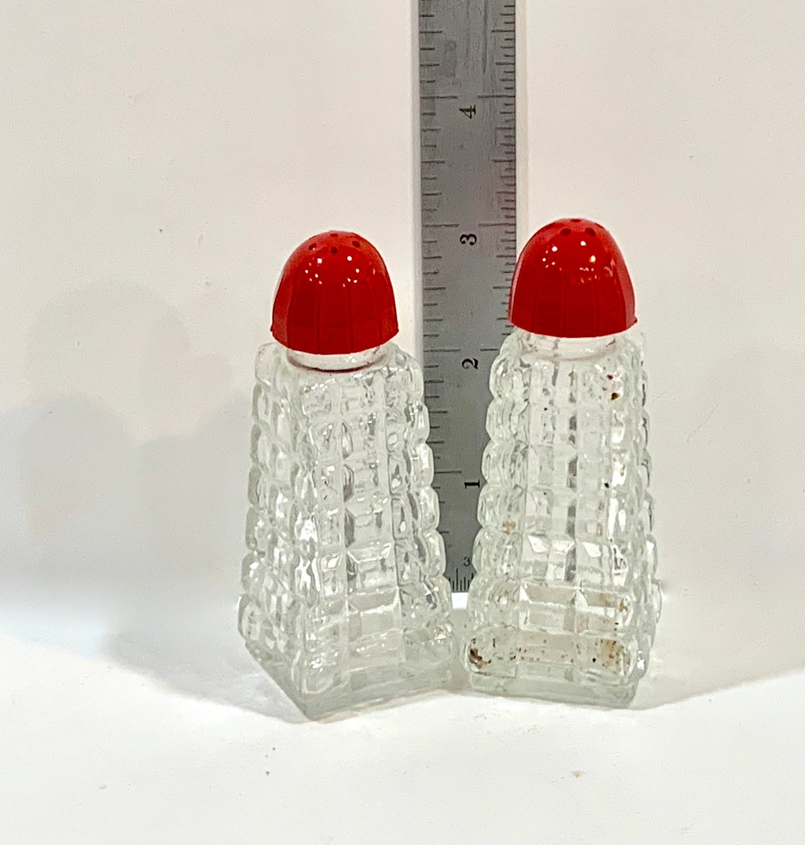 Vintage Pressed Glass Salt and Pepper Shakers Red Bakelite Etsy