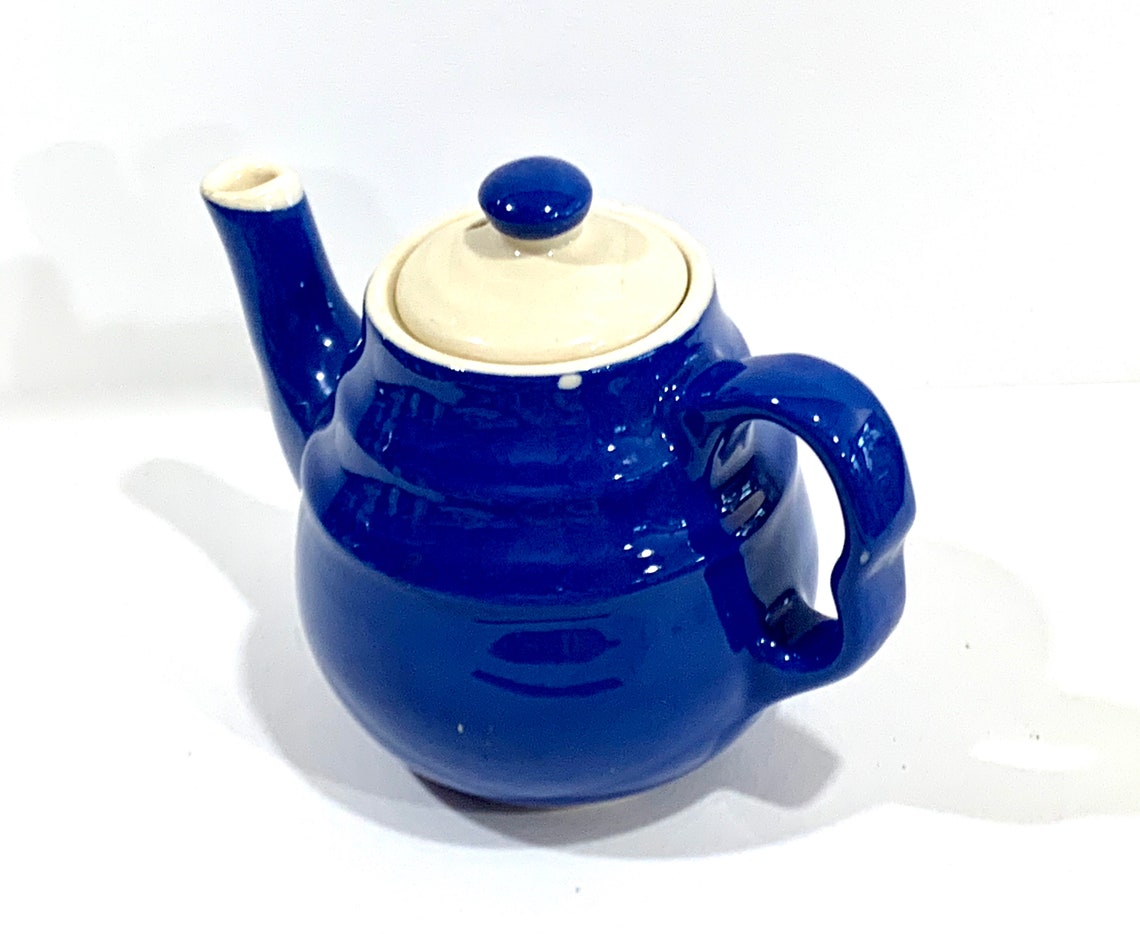 Vintage Teapot Oxford Stoneware Cobalt Blue Oxford Wave 1 Etsy
