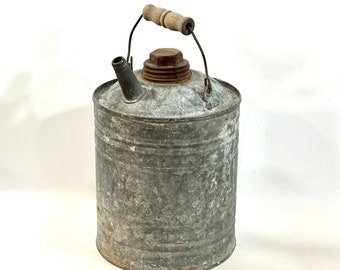 Vintage Oil Can, Fuel Can, Galvanized Can, One Gallon, Kerosene Can, with Lid, J and L Ware, Mid Century 1950s, Man Cage, Garage Decor