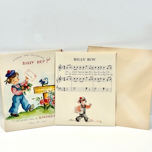 Carte de naissance vintage, Billy Boy, Bluebird chantant, Musique de chanson, Mid Century 1949, inutilisée avec enveloppe, Éphémères d'anniversaire, Scrapbooking