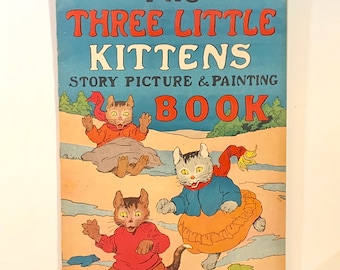 Vintage Three Little Kittens, Child's Activity Book, Story Picture Book, Painting Book, Mid Century 1940s