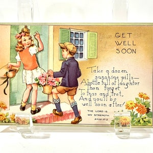 Vintage Postkarte, Bitte gut, kleines Mädchen Junge, Bibelvers, 1930er Jahre Ära, unbenutzte Postkarte, hergestellt in den USA