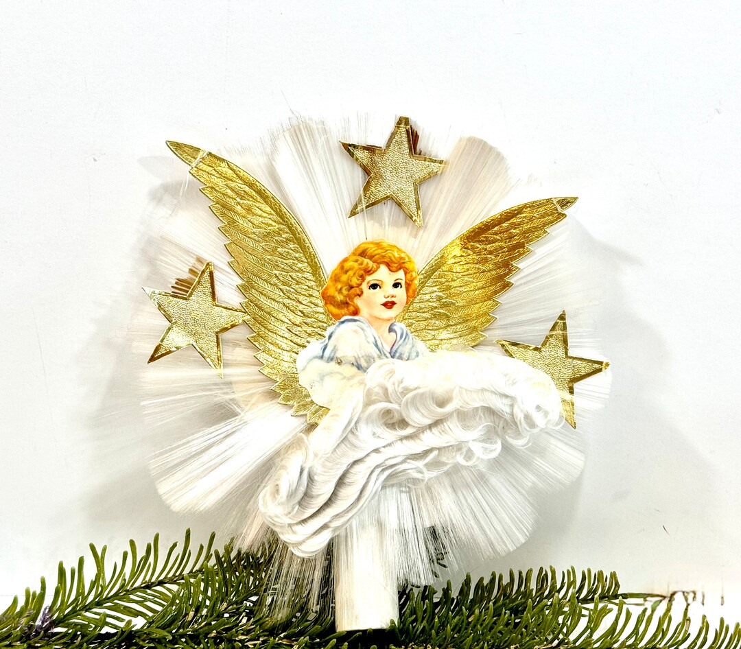Vintage Angel Tree Topper Spun Glass Angel Hair Mid Century Etsy