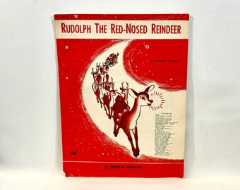 Vintage Rudolph the Red Nosed Reindeer Sheet Music, Mid Century Holiday, 1940s Reindeer, Gene Autry, Johnny Marks, Classic Christmas