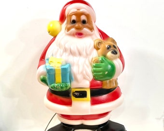 Vintage Christmas, Blow Mold Santa, Light Up Santa, Santa with Bear,  General Foam, 18 inches, 1990s Era, Christmas Decor, Santa Collector