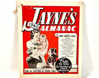 Vintage 1940 Jayne's Almanak, Home Maker's Guide, Medische Gids, Maanfasen, Gezondheidsinfo, Soft Cover, Reclamepromo, Cadeauidee