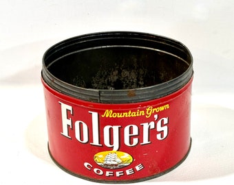 Vintage 1940s Folgers Coffee Can, Key Wind, Ship Graphics, California Poppies, Mid Century, Advertising Tin, Farmhouse Kitchen