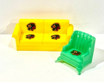 Vintage MARX Puppenhaus Möbel Set: Sofa & Stuhl, 1940er Jahre Mid Century
