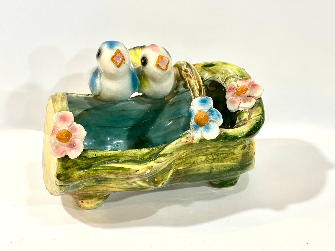 Vintage Bird Planter NASCO Pottery Birds on Log Signed on Etsy