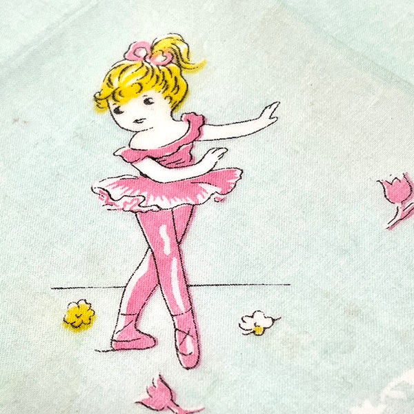 Girls Handkerchief, Dancing Ballerina, Flower Border,  Ballerina Collector, Pink Tutu, Little Girl, Organza Hanky, Mid Century 1960s, Gift