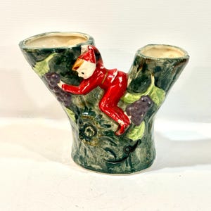 Vaso vintage Pixie Bud, tronco d'albero, elfo rampicante, Norcrest Giappone, metà del XX secolo, anni '50