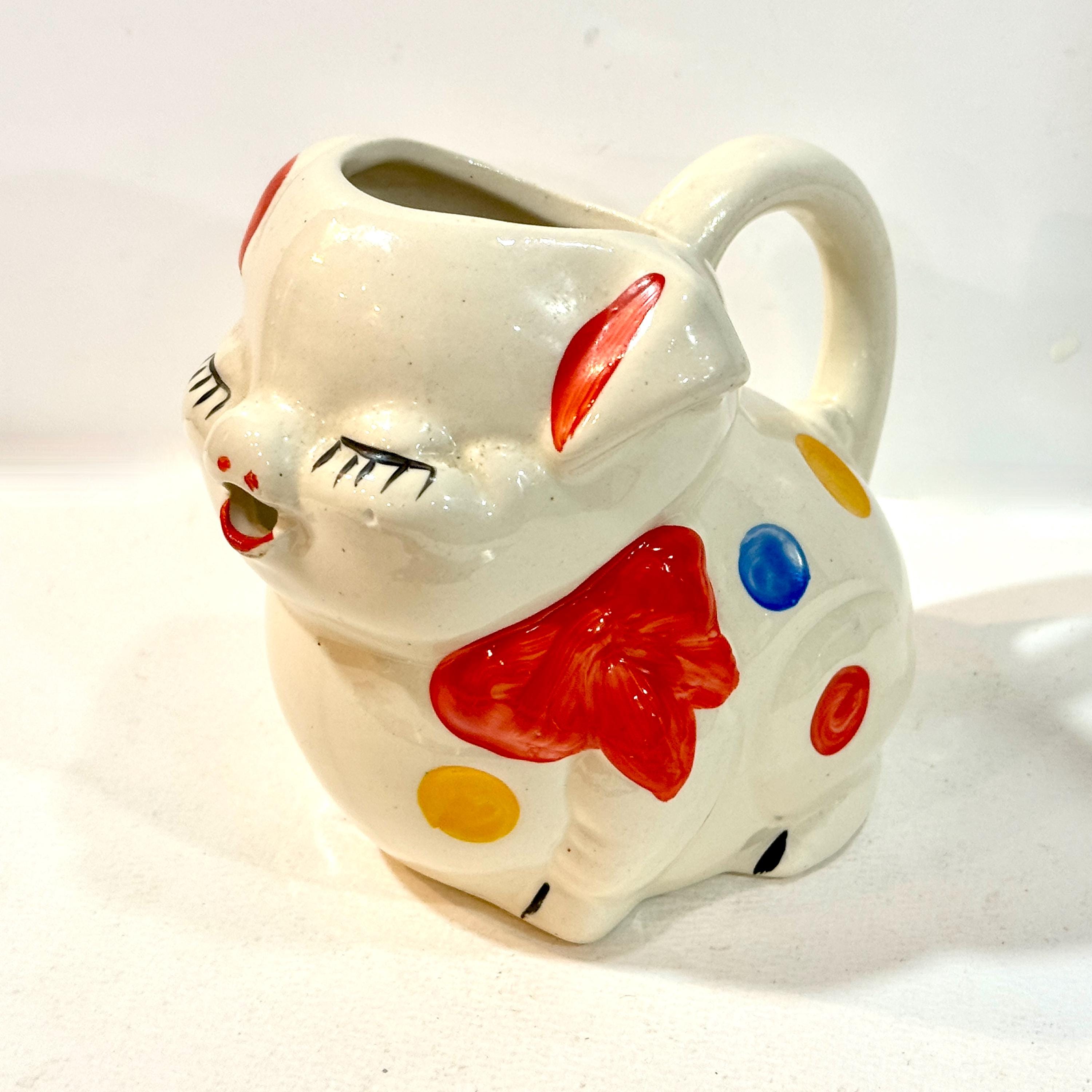 1940s Shawnee Pottery, Smiley Pig Creamer, Polka Dots, Small