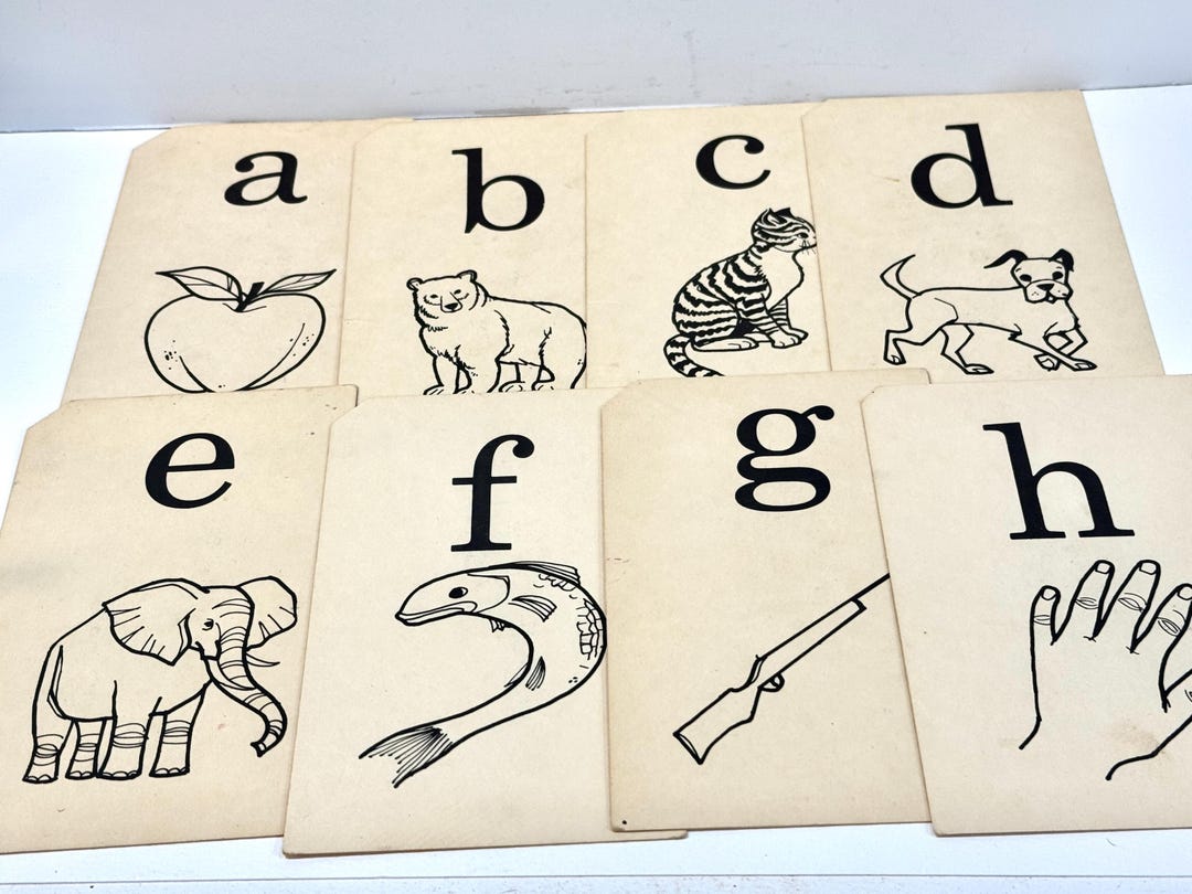 Vintage ABC Flash Cards, Alphabet Cards, Early Reading, 2 Sided
