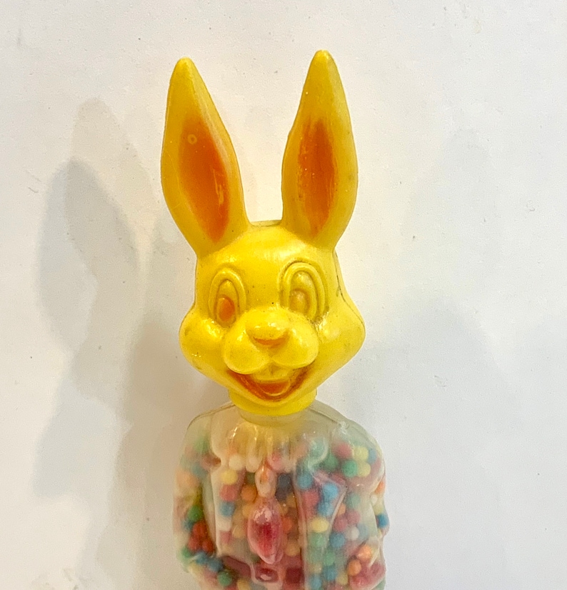 Hong Kong 1960s Mid Century Holiday Candy Holder Yellow Rabbit Easter Toy Vintage Rosbro Bunny