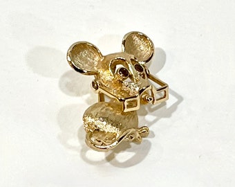 Vintage  Mouse Pin, Avon Mouse, Articulated Glasses, Rhinestone Eyes, 1 x 1 inch, Gold Tone Brooch, 1970s Era, Mouse Collector, Gift Idea