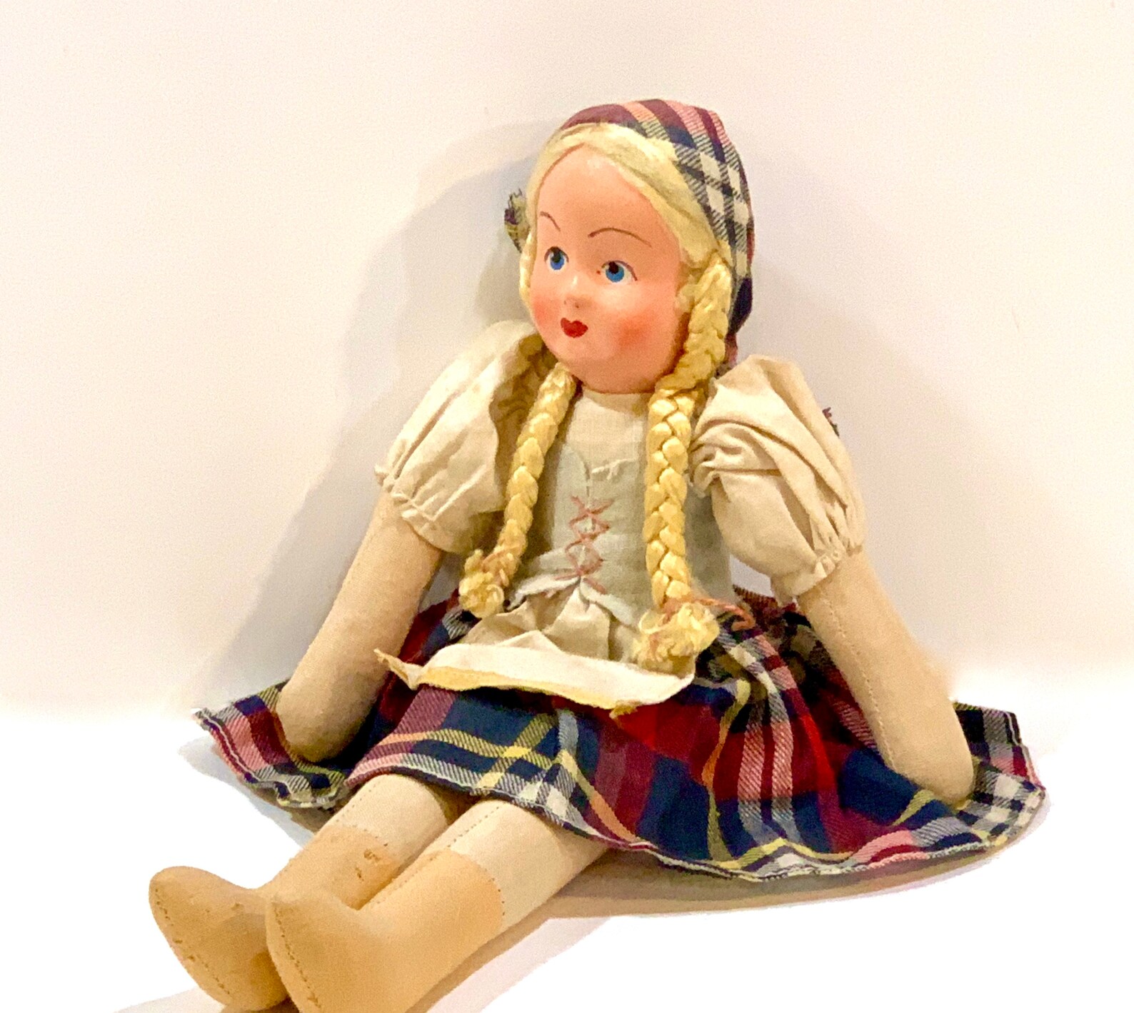 Vintage 1940s Mask Face Cloth Doll Hand Painted Original Etsy