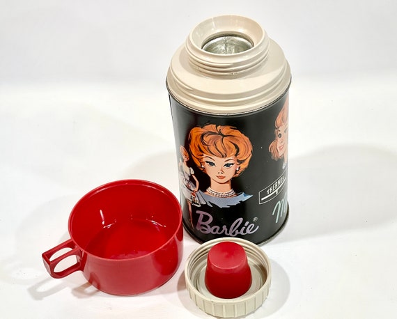 Vintage 1962 Retro Ponytail Barbie Thermos Metal Bottle Red Cup 10oz 8  Tall