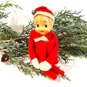 Lutin de Noël vintage : protège-genoux kitsch, gardienne sur étagère (fabriqué au Japon)