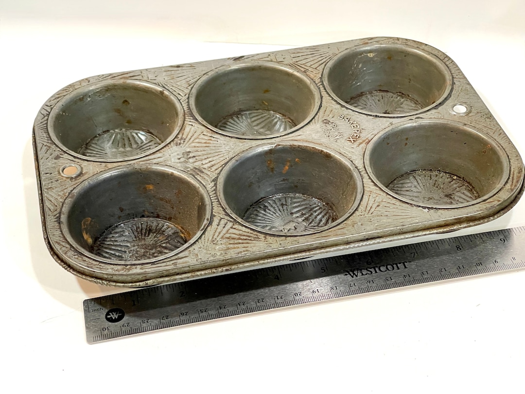Vintage Muffin Tin, Bakerex Crown Ware, Cupcake Pan, 6 Cup Tin, Cupcake Tin, Farmhouse Decor