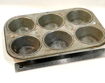 Vintage Muffin Tin, Bakerex Crown Ware, Cupcake Pan, 6 Cup Tin, Cupcake Tin, Decoración de granja, Horneado de mediados de siglo, mediados de siglo 1960.